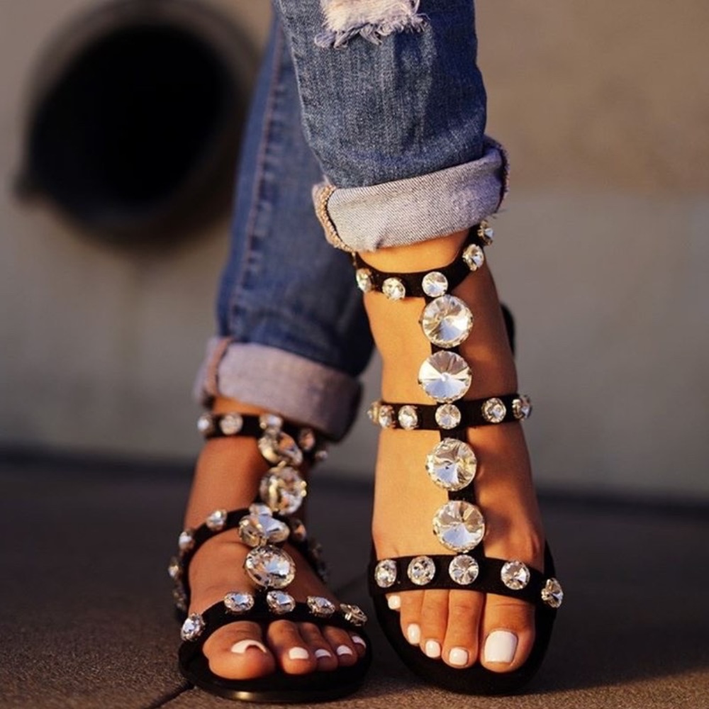Silvie Flat Jeweled Sandals
